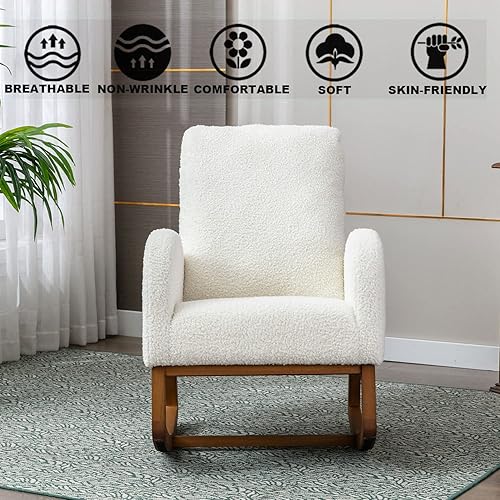 Miniatura 9 de Mecedora moderna, tapizada para guardería, cómoda silla con bolsillo lateral para sala de estar (beige)