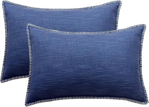 Paquete de 2 fundas de almohada con borde cosido recortado, fundas de almohada cuadradas de 18 x 18 pulgadas, fundas de cojín decorativas (sin