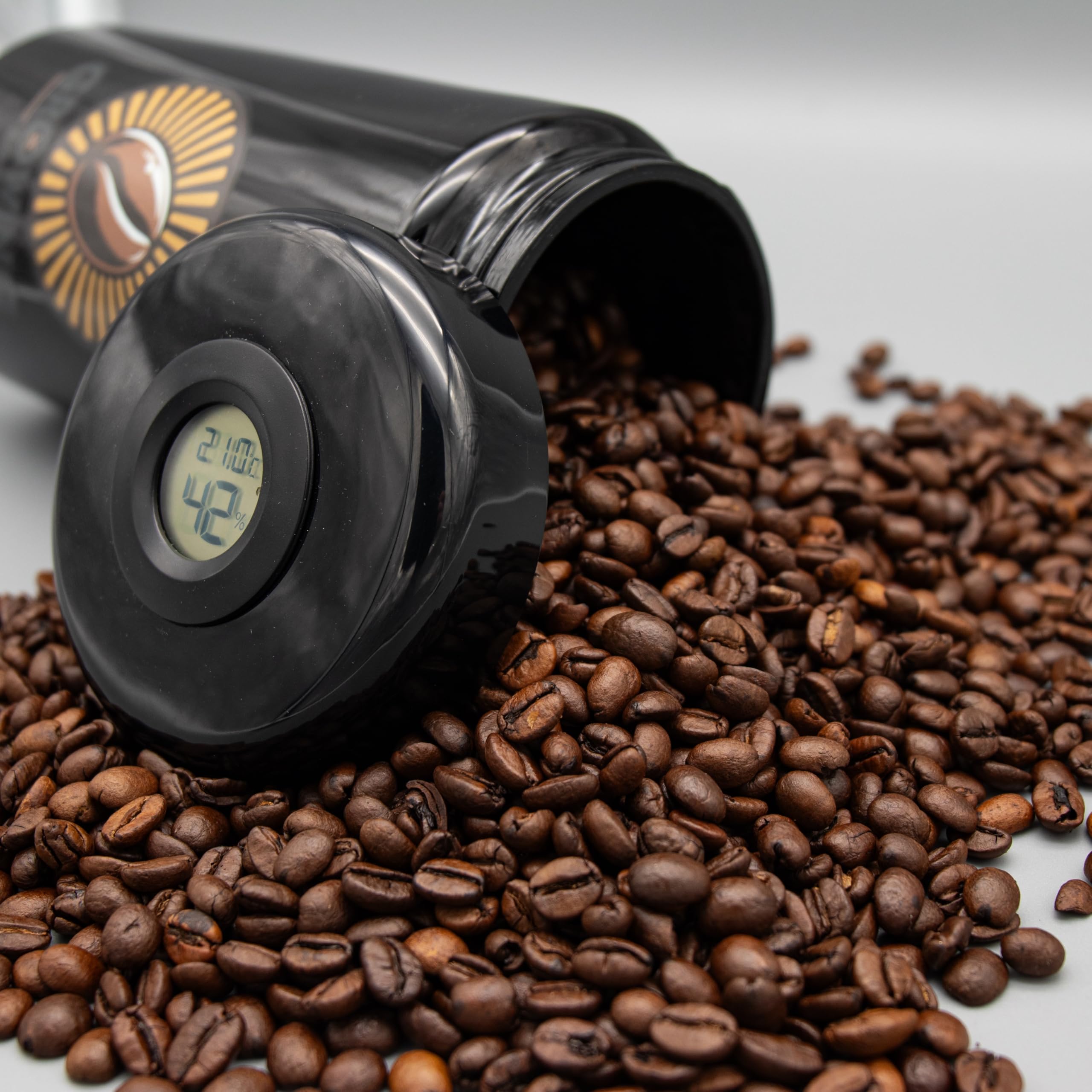 Tarro de café de cristal violeta de 1000 ml, bote de aroma con higrómetro y termómetro, hermético con junta, protección UV para granos de café y espresso