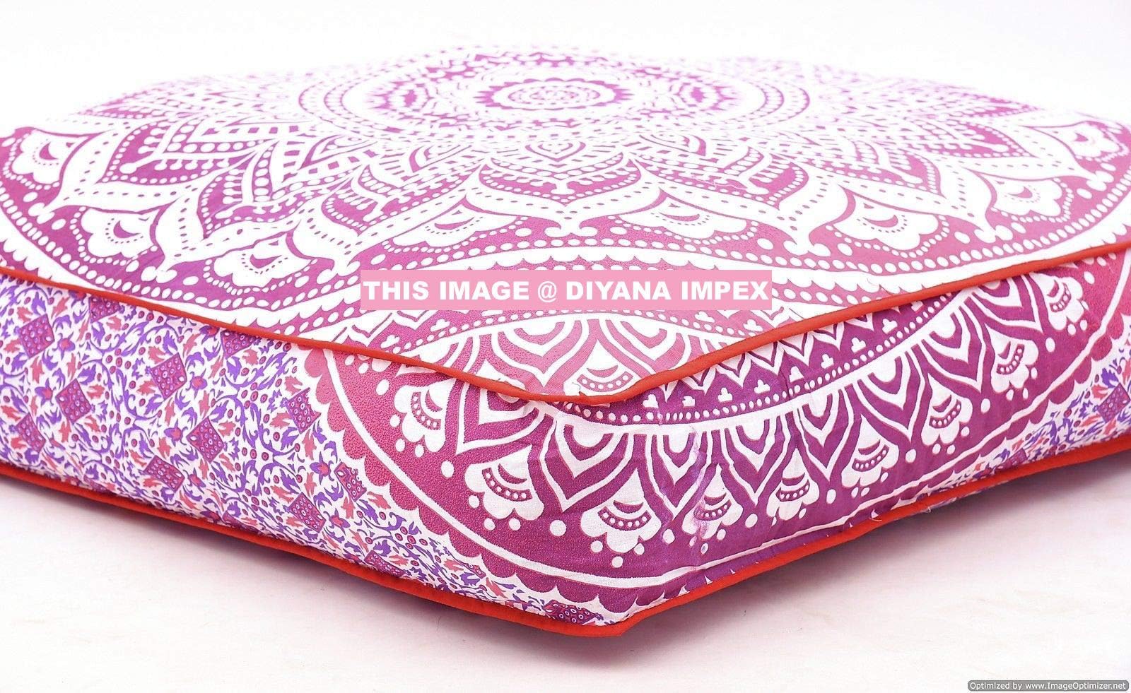 DIYANA IMPEXOmbre Floor Pillow Covers Handmade Lounge Seating Ottoman Pillow Cover Indian Oversized Ottoman Pouf Square Pillow Floor Pillow Covers (Pink)