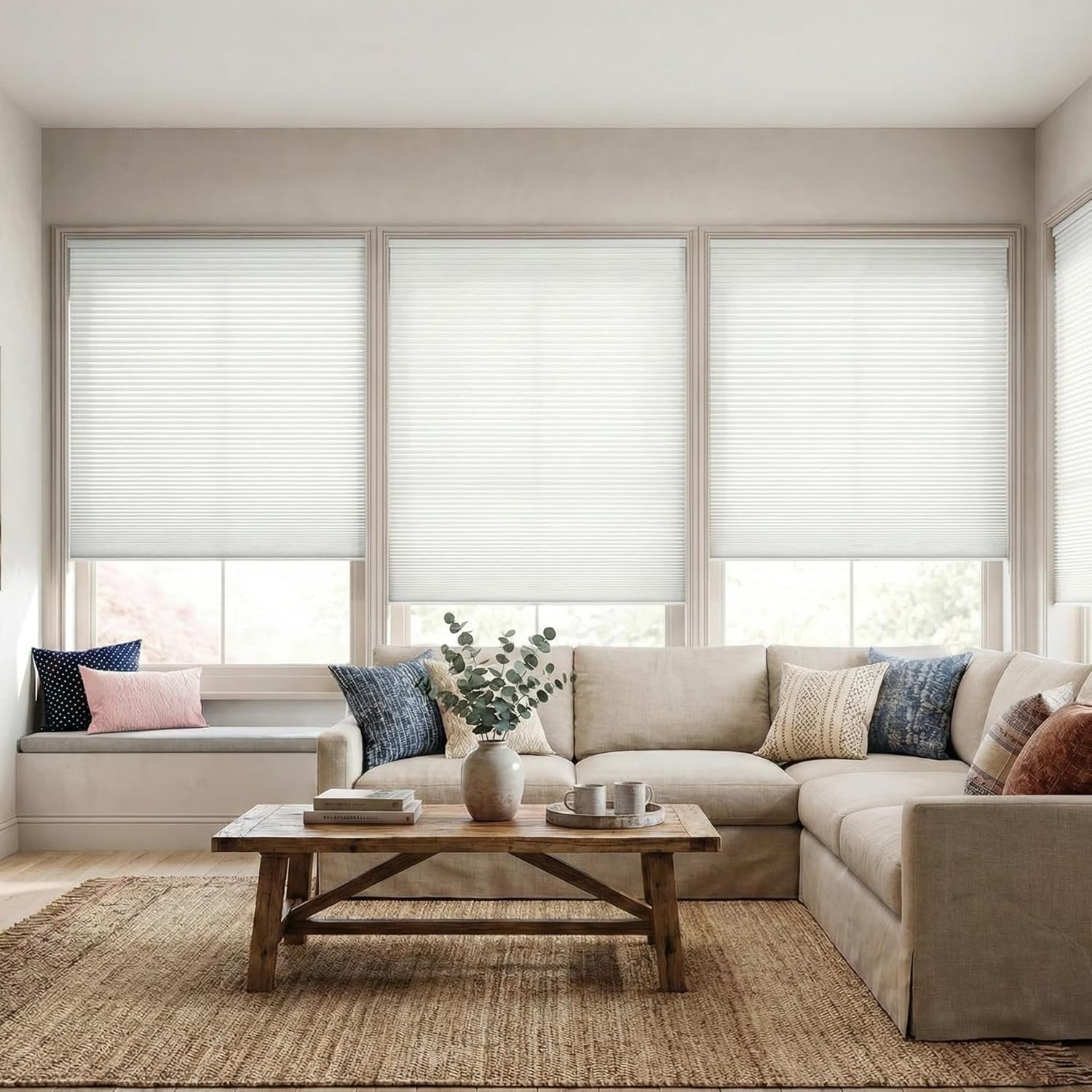 Cell Blinds for Windows Light Filtering 1 Inch Cellular Shades Window Blinds Cordless Honeycomb Blinds Blind and Shades.White,94" W x 20" H