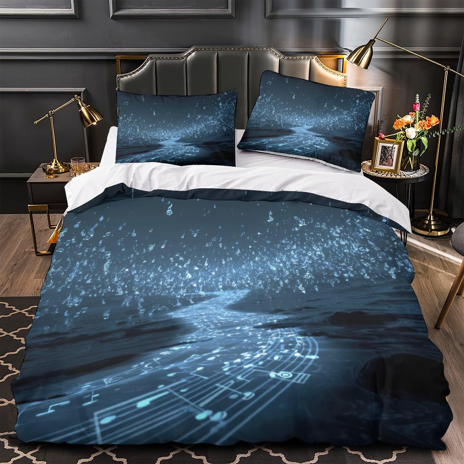 Housse de couette notes de musique 135x200 parure lit 3D microfibre