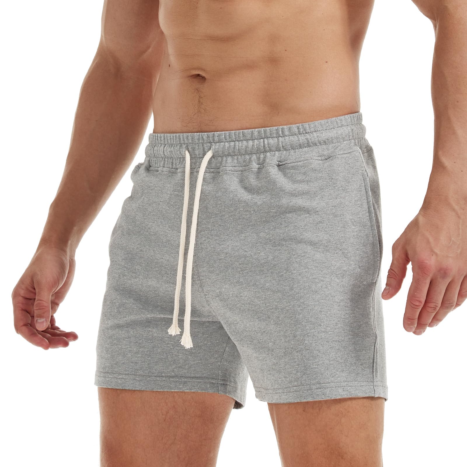 AIMPACT Men's Cotton Workout Shorts 5/7' Sweat Athletic Gym with Pockets