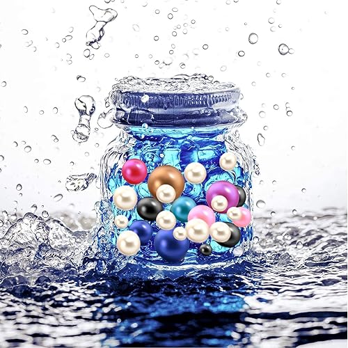Miniatura 7 de 200 perlas flotantes sin agujero para jarrones, cuentas flotantes blancas y azul claro para centros de mesa, velas flotantes, cuentas de pincel de