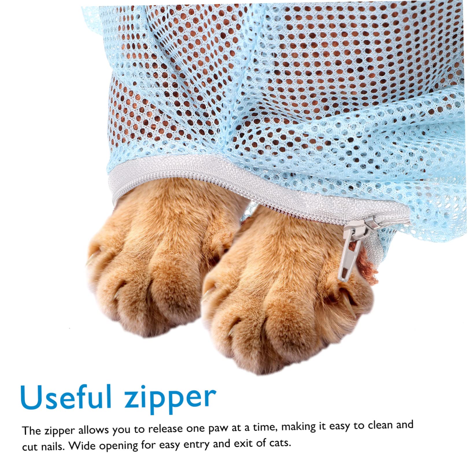 Parliky Cat Bathing Bag with Adjustable Zipper and Breathable Mesh for Grooming Nail Trimming and Ear Cleaning Includes Cat Muzzle 4.53X2.95X5.12 Inches - Image 2