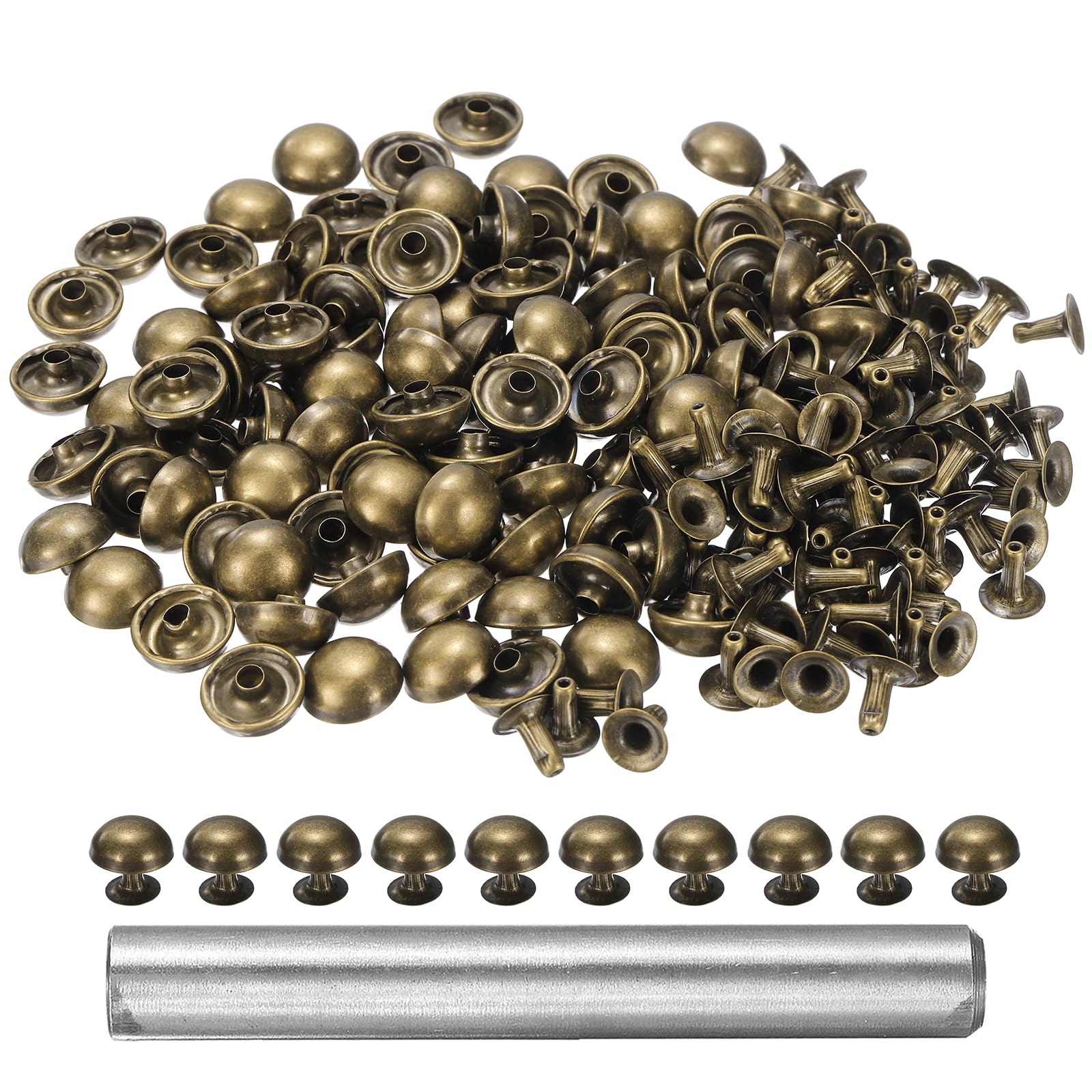 sourcing map 100pcs Round Dome Leather Rivets 12mm Leather Rivets Rapid Punk Spikes Leathercraft Decoration with Hole Punch for Rock Nailheads Clothing Belts Bags Shoes, Bronze