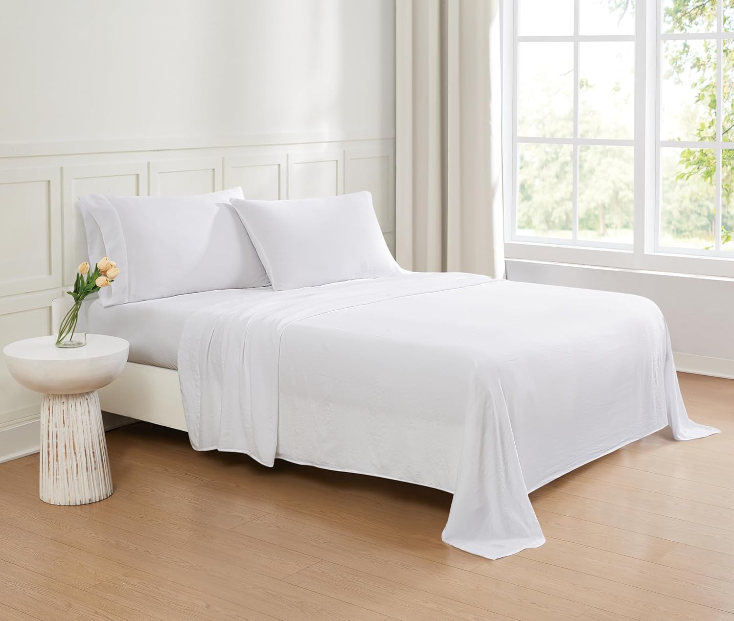 TRULY SOFT Garment Wash Solid Blue Queen 4 Piece Sheet Set, Solid Color Themed, Oeko-TEX Certified Confidence