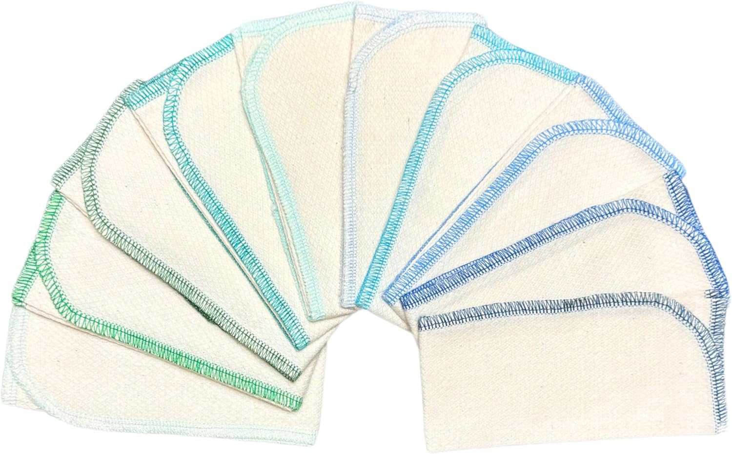 Gina's Soft Cloth Shop 1 Ply Organic Cotton Flannel Paperless Towels 11x12 Inches Set of 10 Blues and Greens Made in The USA