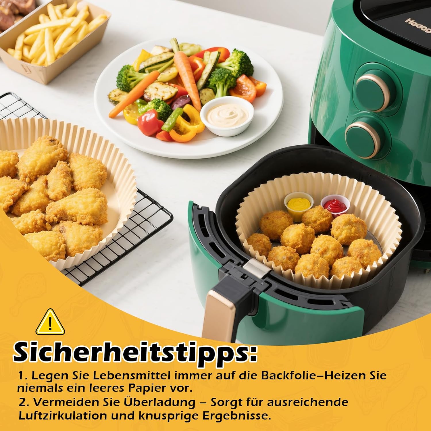100 Pack 20cm Disposable Air Fryer Liners | Non-Stick Greaseproof Parchment Paper | Compatible with 4.5L-8L Baskets (Cosori, Tefal, Russell Hobbs & More)