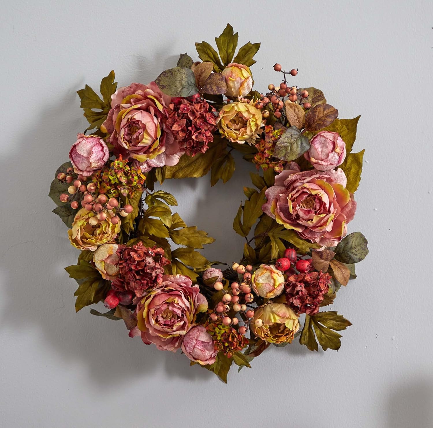 Nearly Natural 24in. Peony Hydrangea Wreath
