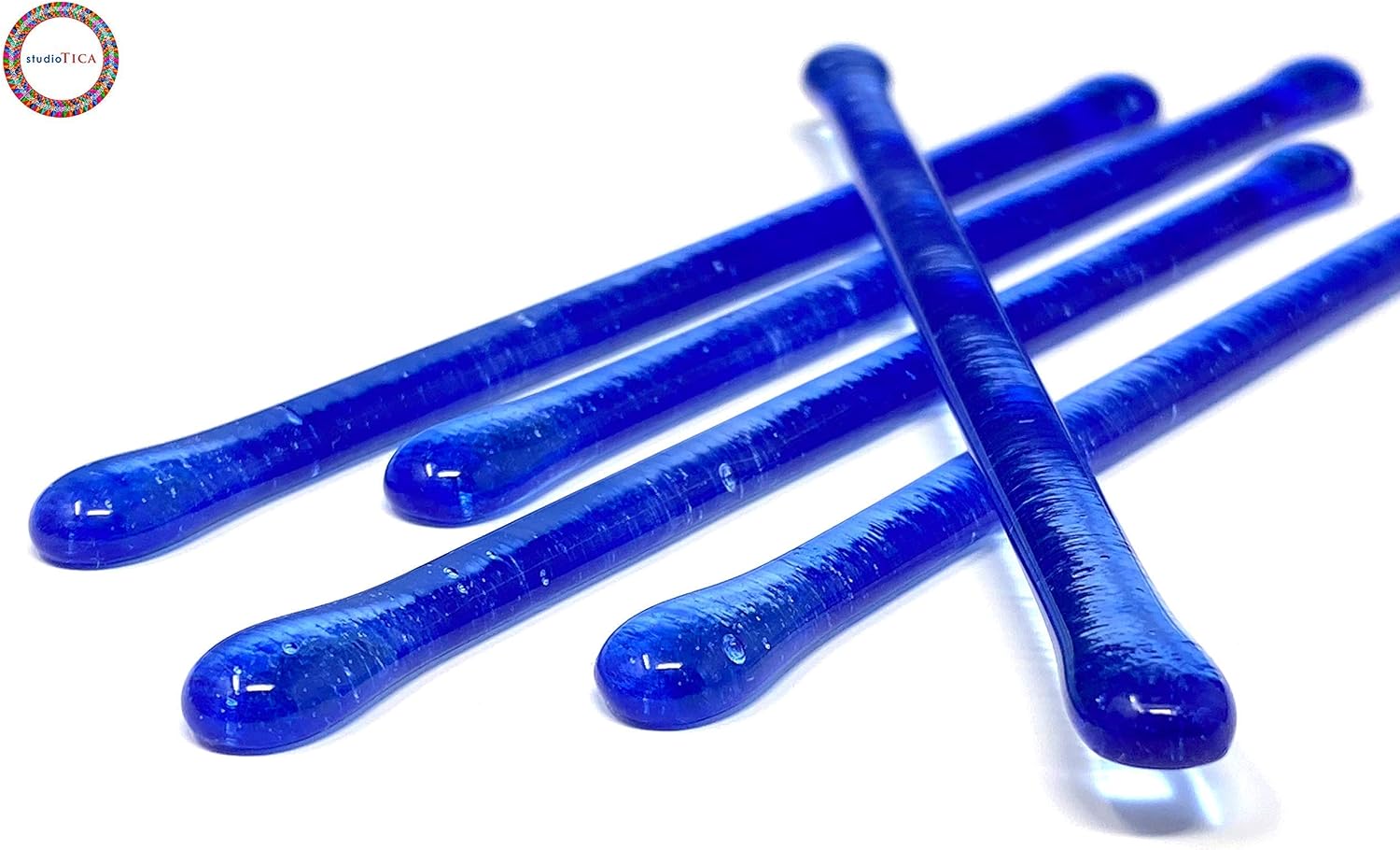 Handmade Glass Swizzle Sticks: Superior Blue Crystal (Paradise Collection) - 7.25 inch stirrer for Coffee Tea and Mugs - Set of 4 with Gift Box by studioTica