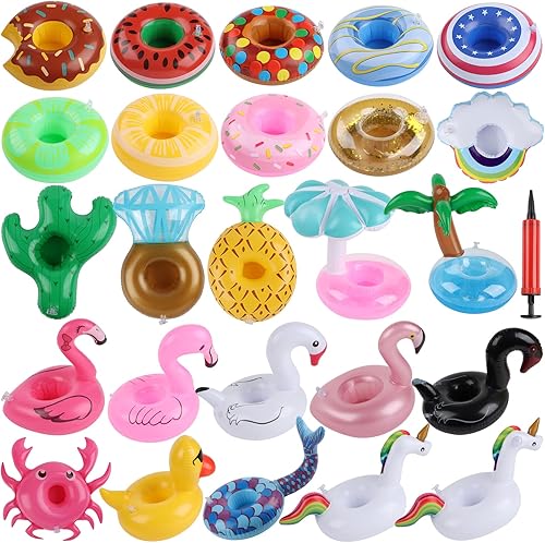 Miniatura 10 de Flotadores para bebidas de piscina, paquete de 12 soportes inflables para bebidas flotantes, flotadores para bebidas para fiestas en la piscina