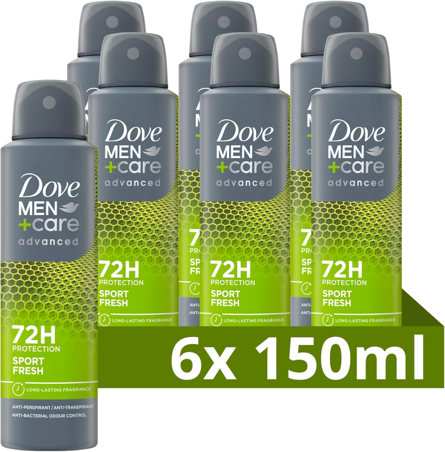 Dove Men+Care Advanced Sport Fresh Anti-Transpirant Deodorant Spray, tot 72 uur bescherming tegen zweet en nare geurtjes – 6 x 150 ml – Voordeelverpakking