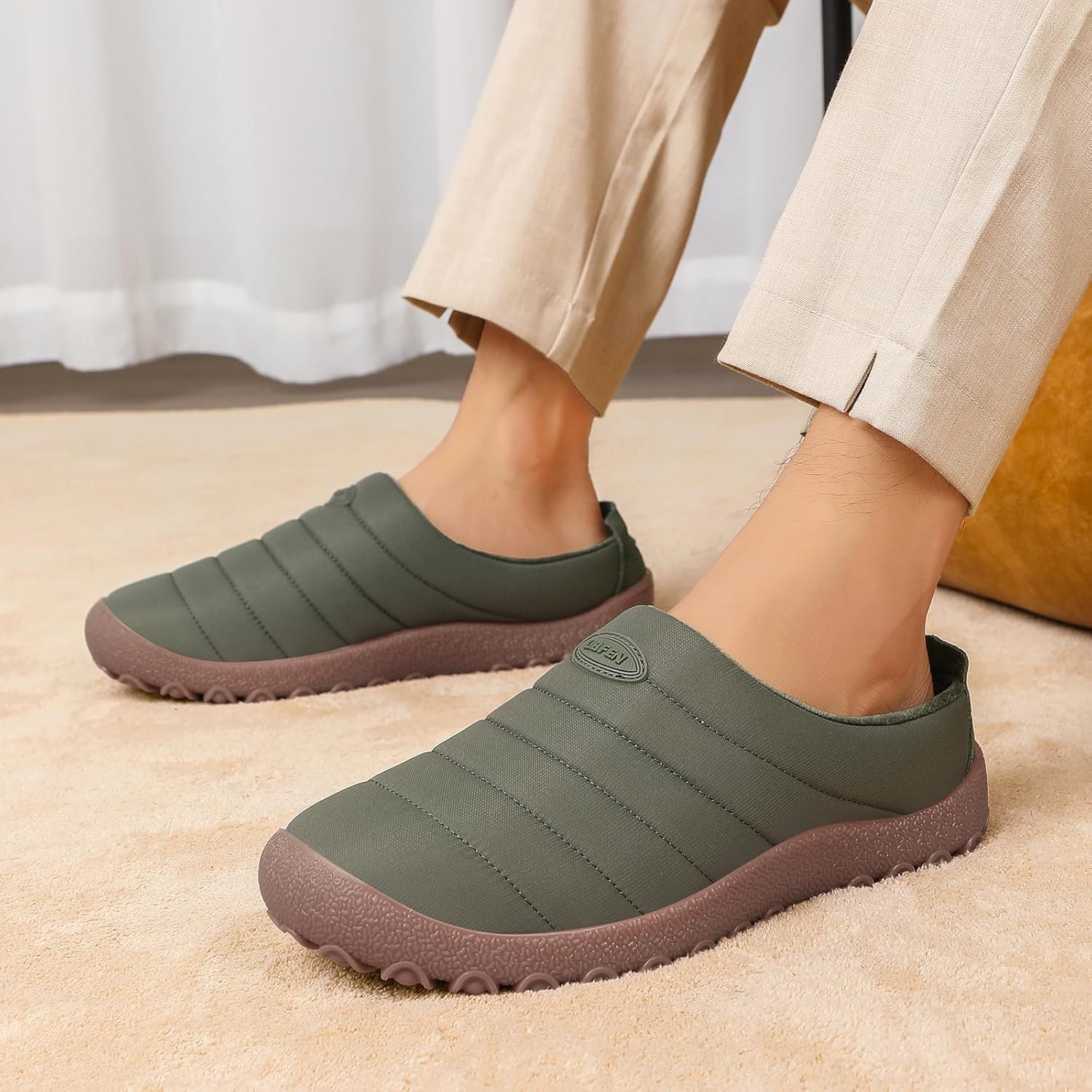 UBFEN Mens Womens Winter Warm Slippers with Fuzzy Plush Lining Slip on House Shoes Indoor Outdoor Anti-Skid Rubber Sole - Image 3