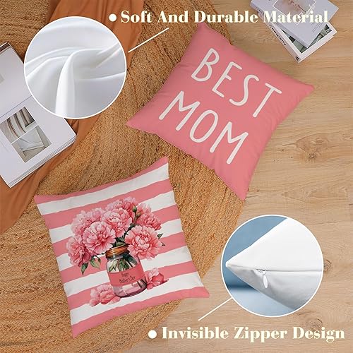 Miniatura 3 de YeeJu Juego de 4 fundas de almohada para el Día de la Madre de 18 x 18 pulgadas, fundas de almohada de terciopelo para mamá, fundas de almohada con
