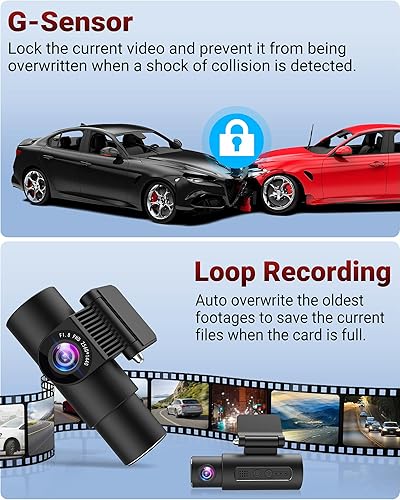 Miniatura 6 de Cámara de tablero 2K de 3 canales, cámara de tablero 2K+1080P frontal y trasera 360 Dual Dash Cam WiFi incorporado 2K+1080P+1080P Cámara triple de