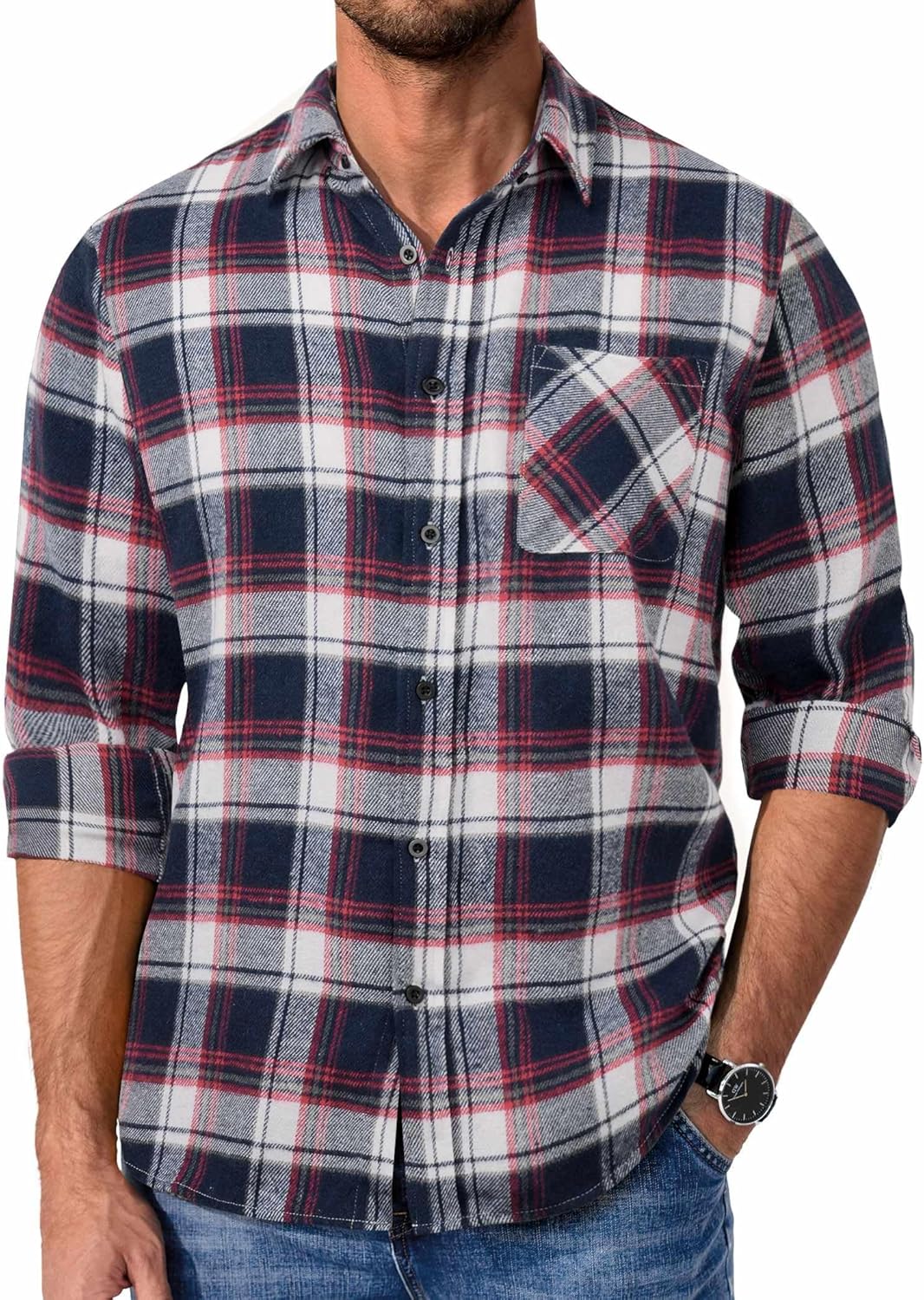 COOFANDY Mens Flannel Shirts Long Sleeve Plaid Button Down Shirt Casual Cotton Shirt with Pocket