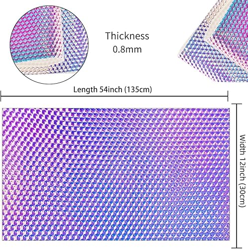 Miniatura 4 de JINR - Hojas de piel sintética con patrón geométrico metálico en relieve plateado y morado, 12 x 53 pulgadas, tela de poliuretano holográfica