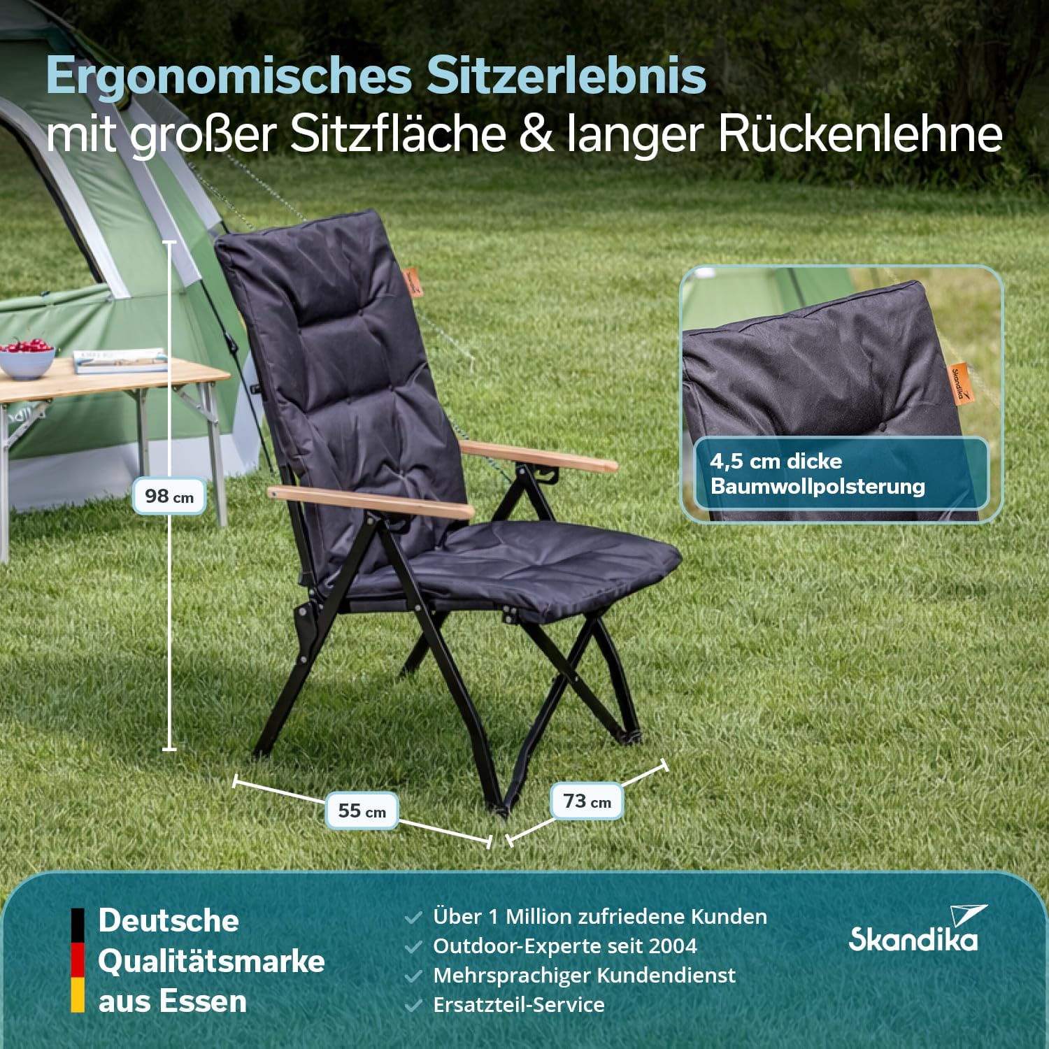 Skandika Fauteuil de Camping Nojata | Chaise de Camping Pliable, Dossier réglable 3 Positions, léger 5,2 kg, Max 120 kg | Chaise Pliante pour Exterieur, Jardin, Festival, Balcon