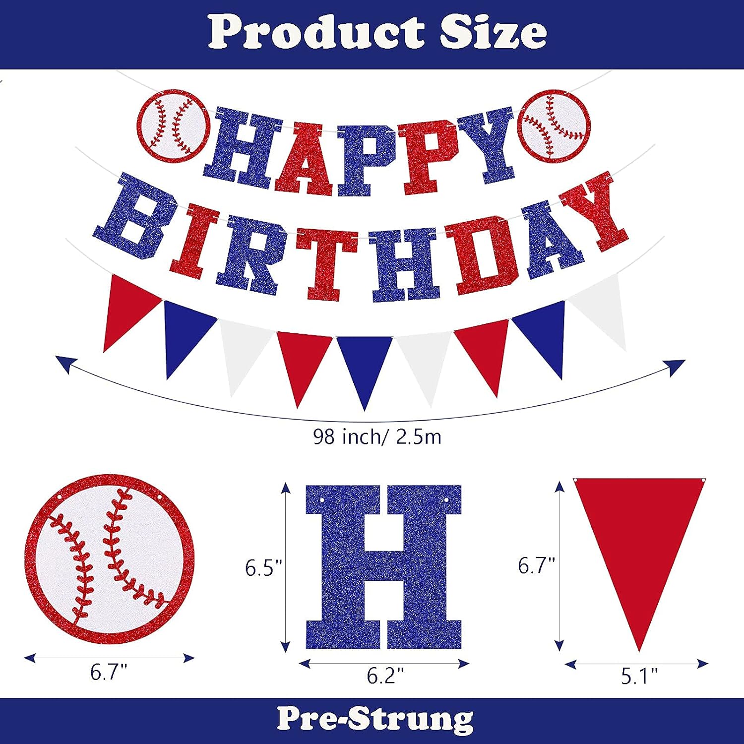 Baseball Birthday Banner - Baseball Happy Birthday Banner and Pennant Banner for Sports/Baseball Theme Birthday Party decorations (Pre-Strung) : Home & Kitchen
