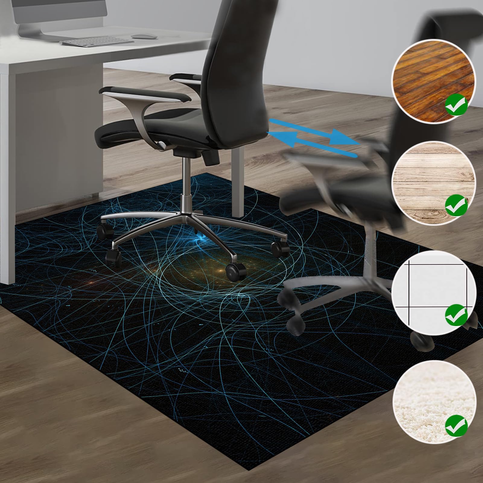 Tapis de Chaise Gaming Tapis de Sol Bureau Tapis de Chaise Roulante Tapis de Protection pour les Sols Tapis Chaise de Bureau, 150 x 180 cm Tapis de Sol pour Fauteuil Convient au Bureau à Domicile