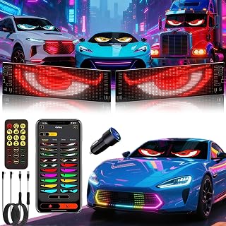 2PCS 13.7"x4" Devil Eyes Light for Windshield – Dual Screen Sync, LED Eyes for Cars/Trucks/SUVs/RV, App Controlled Animated Windshield LED with Custom Text & Graphics