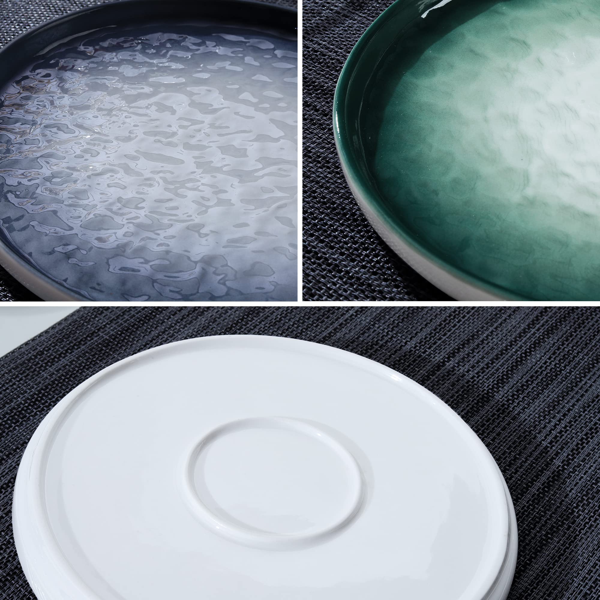 fanquare Piatti da Dessert in Porcellana da 20 cm, Piatti da Insalata con Onda d'acqua Blu, Set di 4 Piatti per Antipasti, Piatti da Pranzo Adatti al Microonde