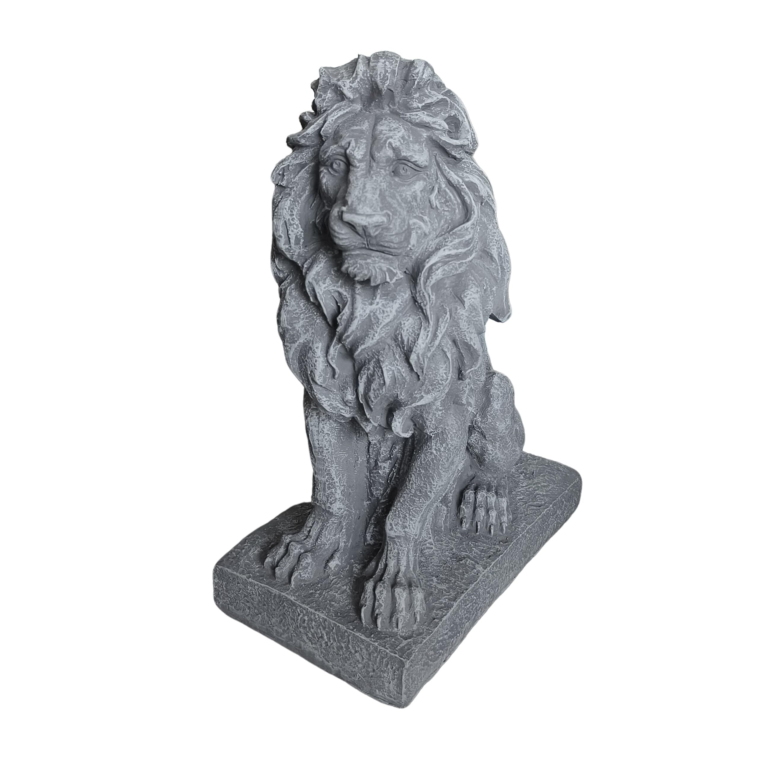 Relaxdays Figura di Leone con Base, HxLxP 38x17x27 cm, poliresina, Resistente ai Raggi UV e intemperie, Grigio