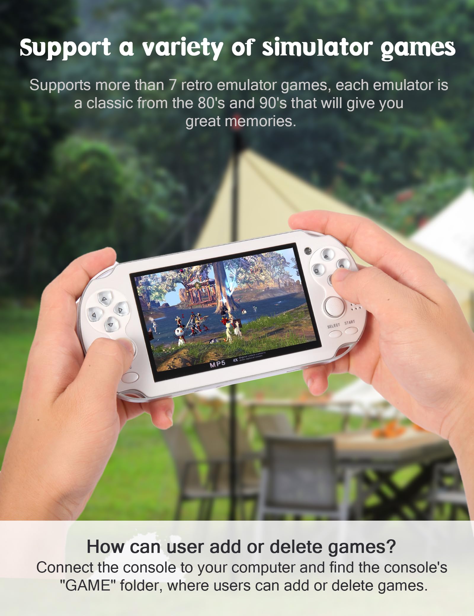 CZT Console de Jeux vidéo 4,3 Po 8 Go intégrée à 2300 Jeux gratuits pour Plusieurs simulateurs Console de Jeu Portable Vidéo/Musique Ebook Sortie TV Le Jeu Peut être archivé Cadeaux de Noël(Blanc)
