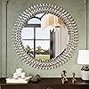 Kelly Miller Round Jeweled Mirror for Wall Decor, 32 in Modern Decorative Wall Mirror with Luxury Diamonds Beveled Vanity Mirror for Bedroom, Living Room, Bathroom, Hallway, Entryway, Fireplace