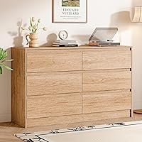 Vista 14 de Chrangmay Cómoda de 6 cajones, cómoda de mediados de siglo de 47 pulgadas de ancho, cómoda de madera con 6 cajones de almacenamiento