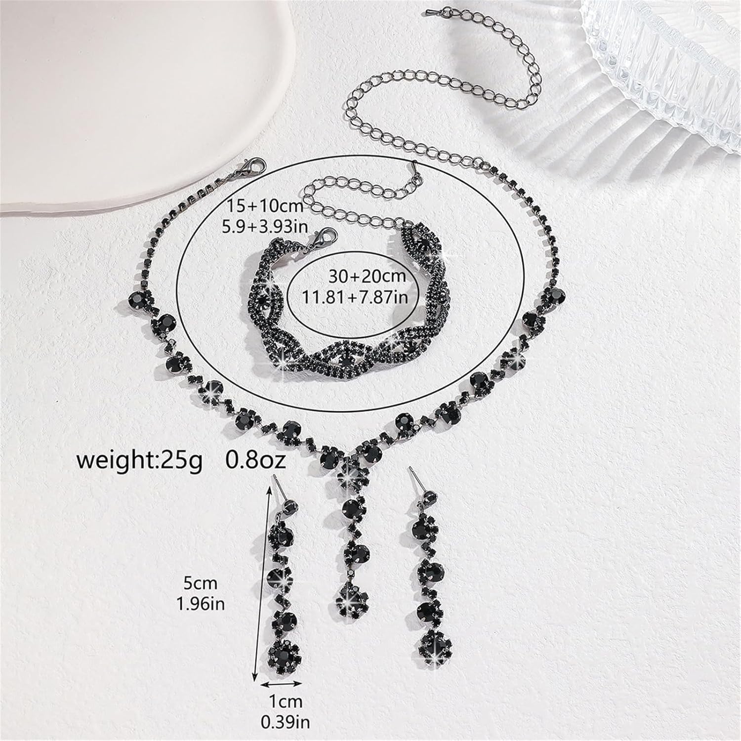 Crystal Prom Jewelry Set Sparkly Rhinestone Necklace Earrings Bracelet Bridal Wedding Jewelry Set Dainty Rhinestone Choker Necklace for Women Party Prom Jewelry - Image 7