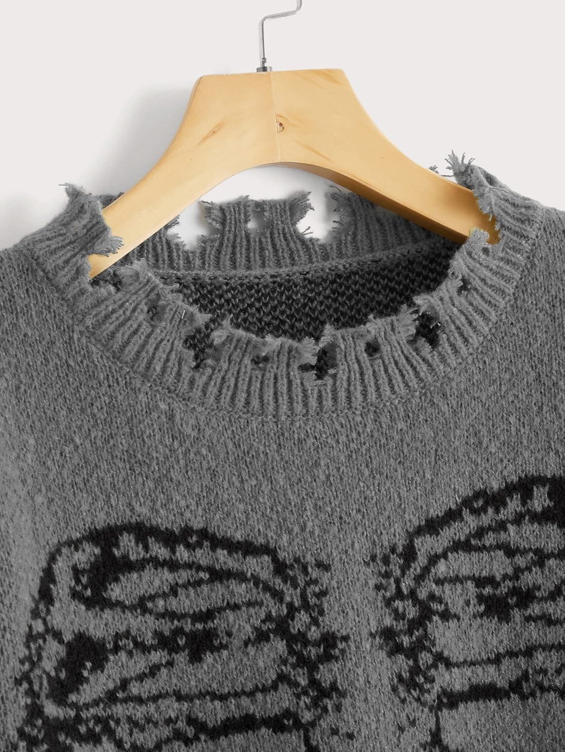 Sweater Womens Sweater Skeleton Pattern Distressed Sweater (Color : Gray, Size : X-Large)