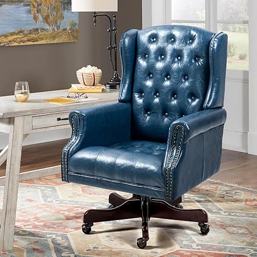 Miniatura 7 de ECOTOUGE Silla de oficina copetuda, silla de escritorio ejecutiva de piel sintética con respaldo alto y ribete de cabeza de clavos, silla ergonómica