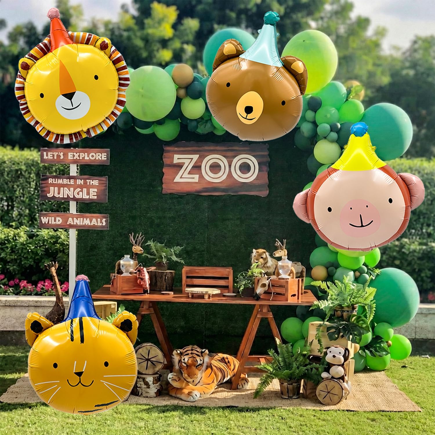 4 PCS Animal Birthday Balloons Decorations, Lion Bear Monkey Cat Animal Head Foil Balloons for Animals Theme Birthday Party Baby Shower Decorations