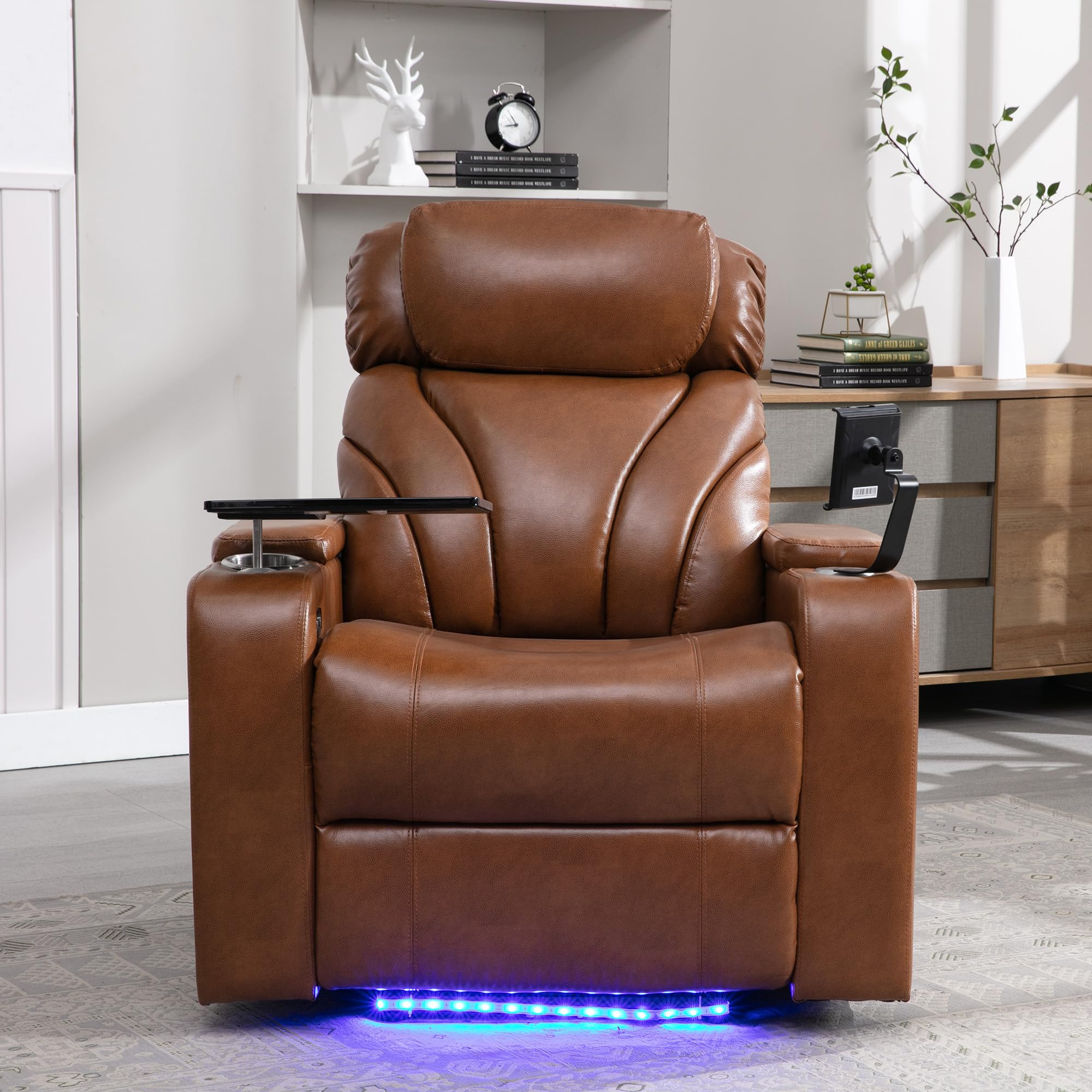Merax Power Motion Recliner with USB Charging Port and Hidden Arm Storage, Home Theater Seating with Convenient Cup Holder Design,and Stereo(Light