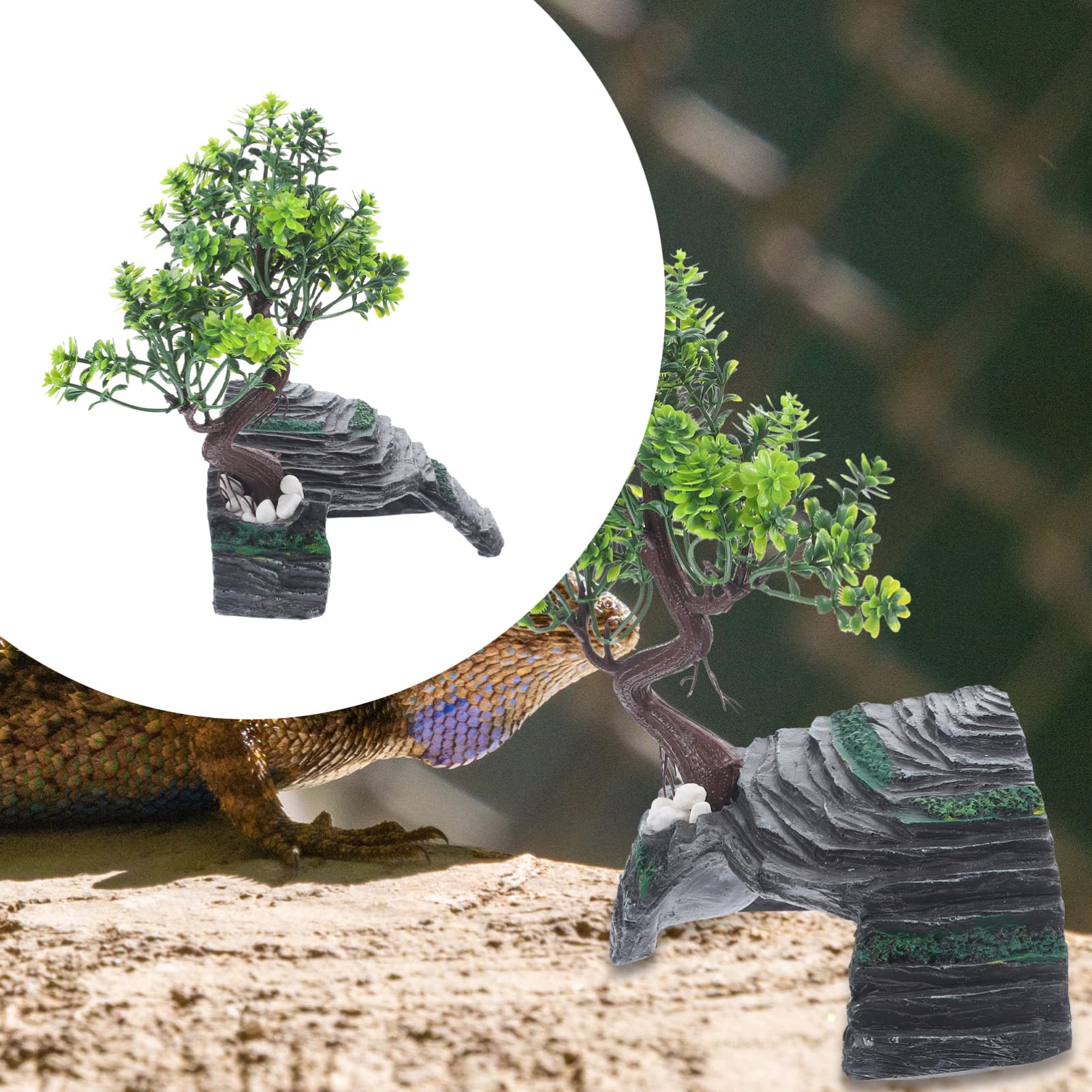 POPETPOP Escondite de Roca Simulado para Cueva de Reptiles Decoración de Terrario de Resina Escondite de Reptiles para Cueva y Árbol para Terrario