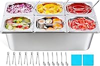 YMJOINMX 6-Pan 2QT Ice Food Serving Display Tray with Clear Lids, Ice Packs & Utensils - Buffet Cooler for Salads, Pizza, Sauces