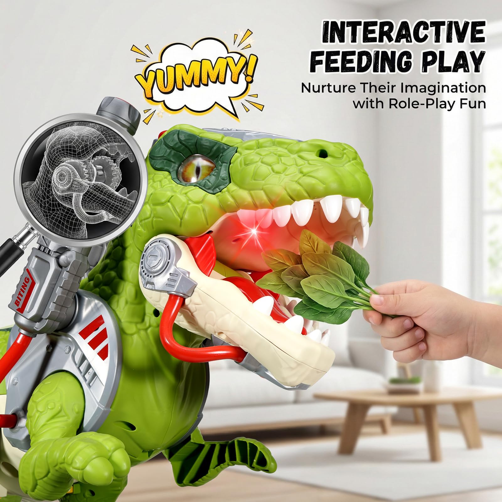 lerrbo Kinder Fahrzeuge in Dinosaurier-Design, elektrische Fahrzeuge für Kleinkinder mit Musik, Licht und RauchEffekt, Tretroller für Vorschulkinder
