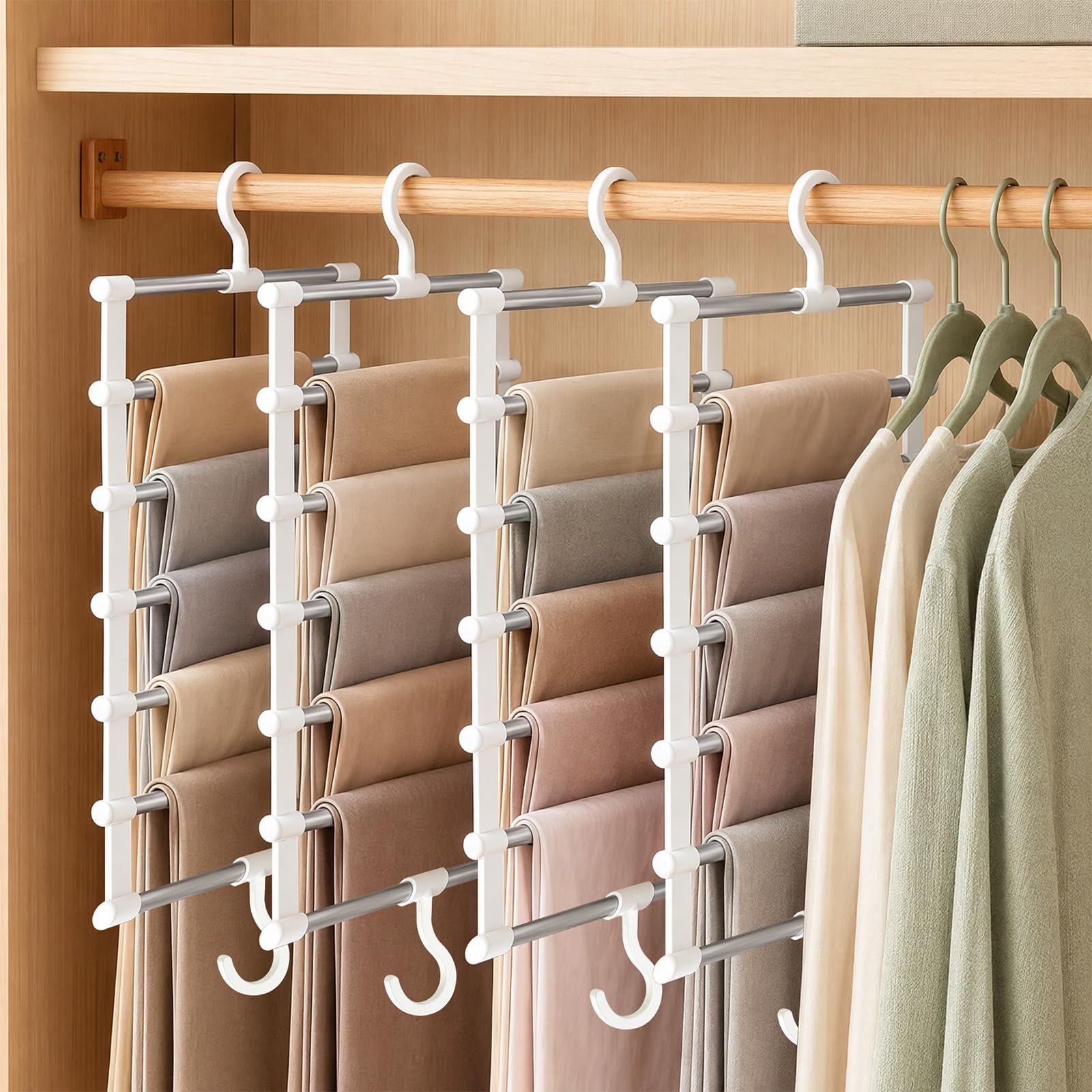 4pcs Stainless Steel 7Rods Pants Hangers for Clothes, Multi Trouser Hanger