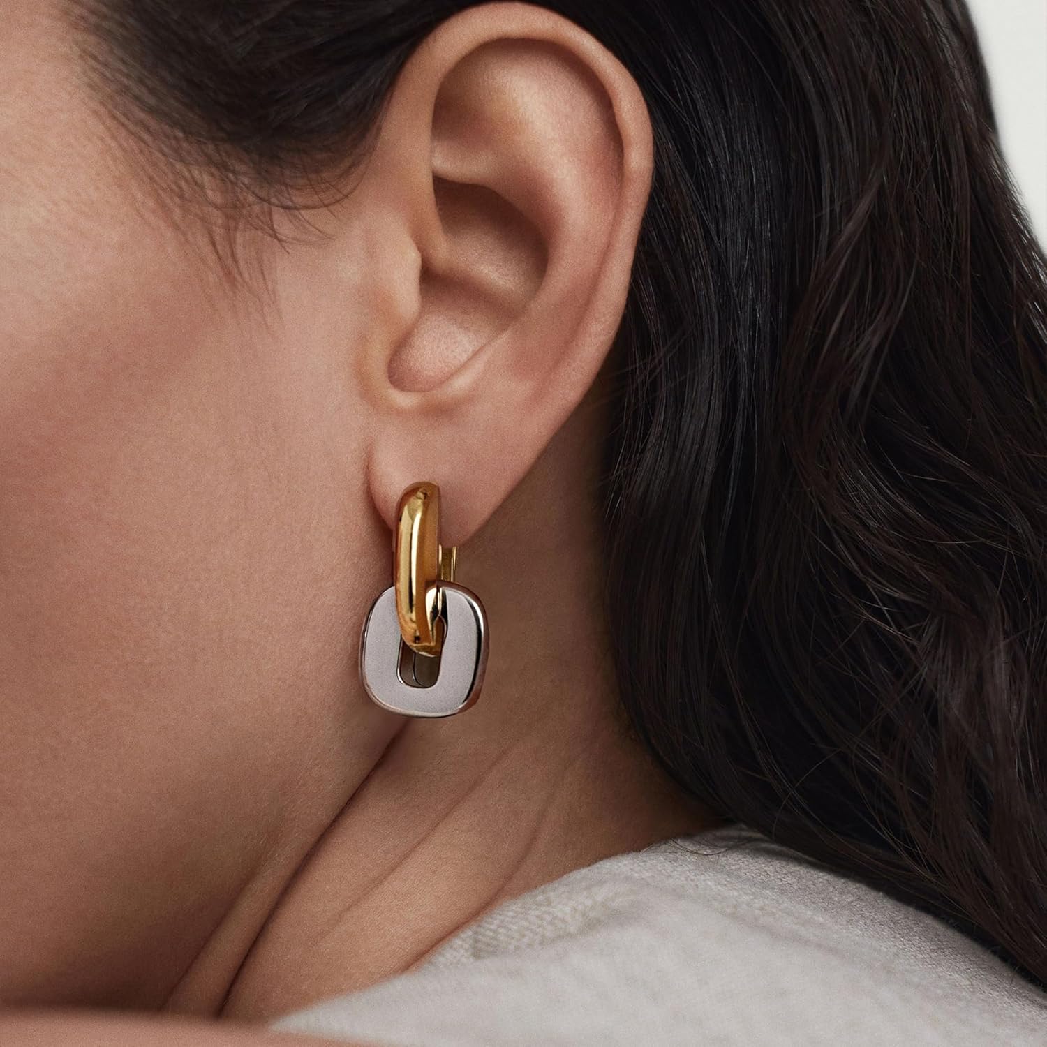 NOKMIT Chunky Hoop Earrings for Women, Trendy 14K Gold Silver Tone Bold Geometric Paperclip Link Earrings, High Polish Hypoallergenic Statement Jewelry Gifts - Image 3