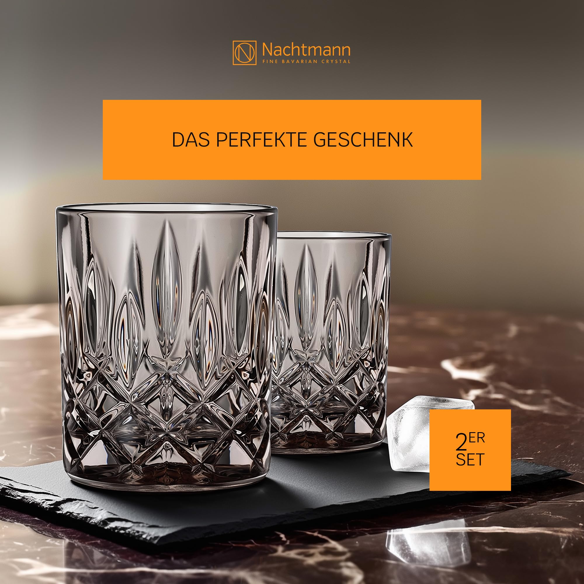 Nachtmann 2-częściowy zestaw szklanek do whisky, 295 ml, kolor taupe, Noblesse, 104242, ze szkła kryształowego, szklanki do whisky, nadają się do mycia w zmywarce