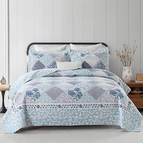 Finlonte Cubrecama extra grande de 120x120 pulgadas - 100% algodón, cubrecama California King, colcha extra grande, colcha de retazos de granja,