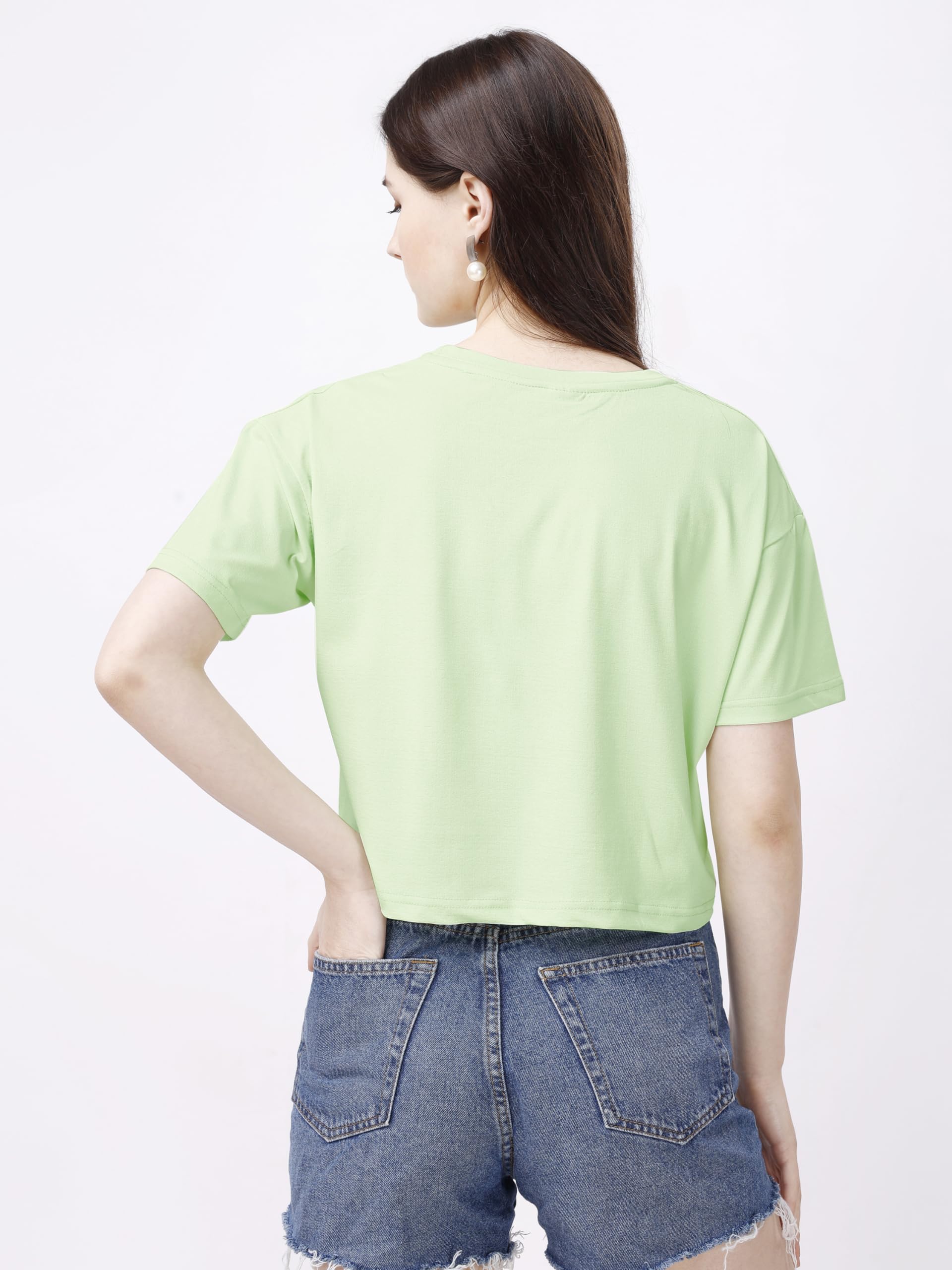 ELLITI Media manga de algodón suave y rico | Cuello redondo | Ajuste holgado | Soldadura de plumón | Camiseta corta con estampado de flage de EE. UU. para mujer