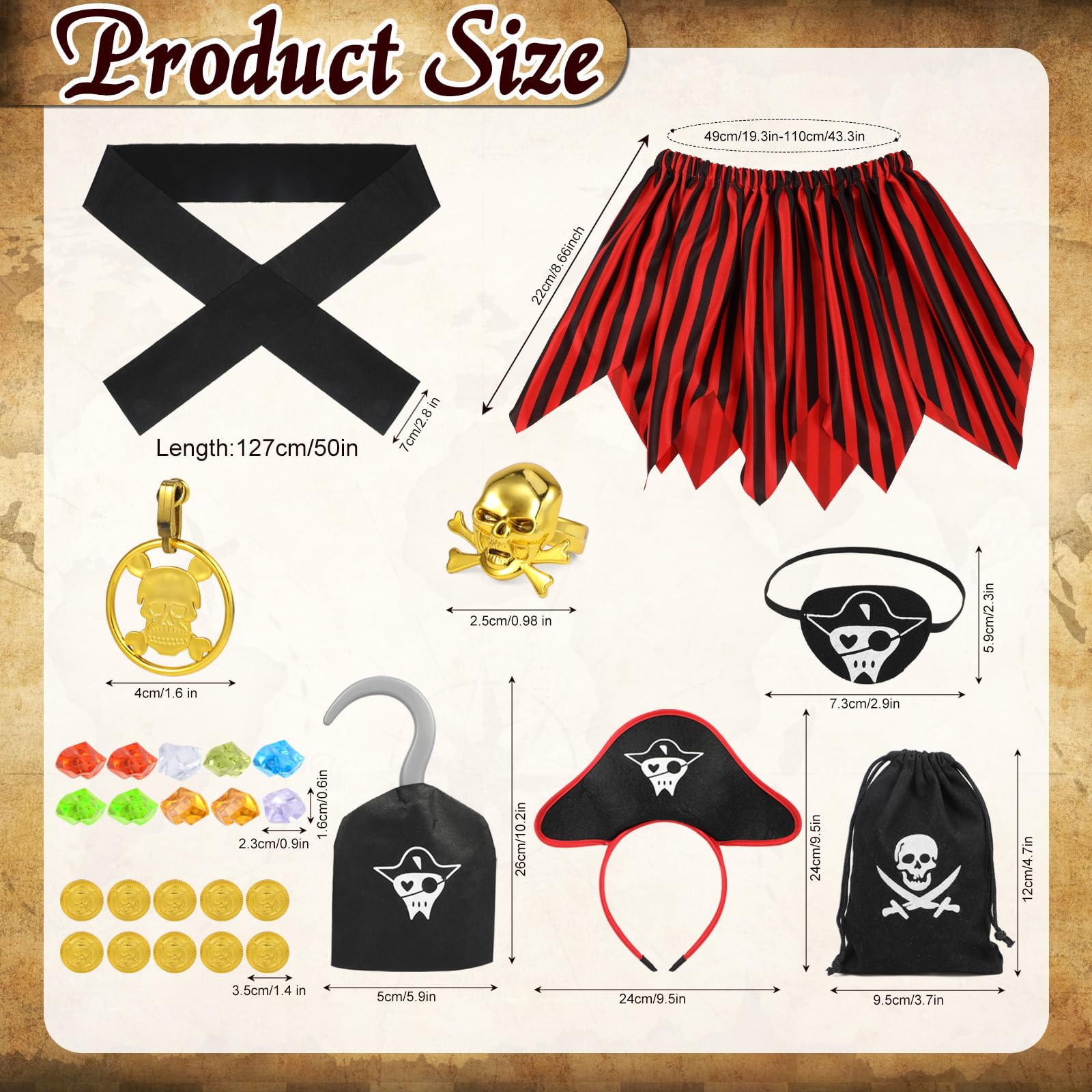 Hifot Girls Pirate Costume Kids,Pirate Fancy Dress Pirate Skirt with Pirate Costume Accessories Captain Pirate Role Play Buccaneer Princess Dress for Girls Halloween Cosplay - Image 3