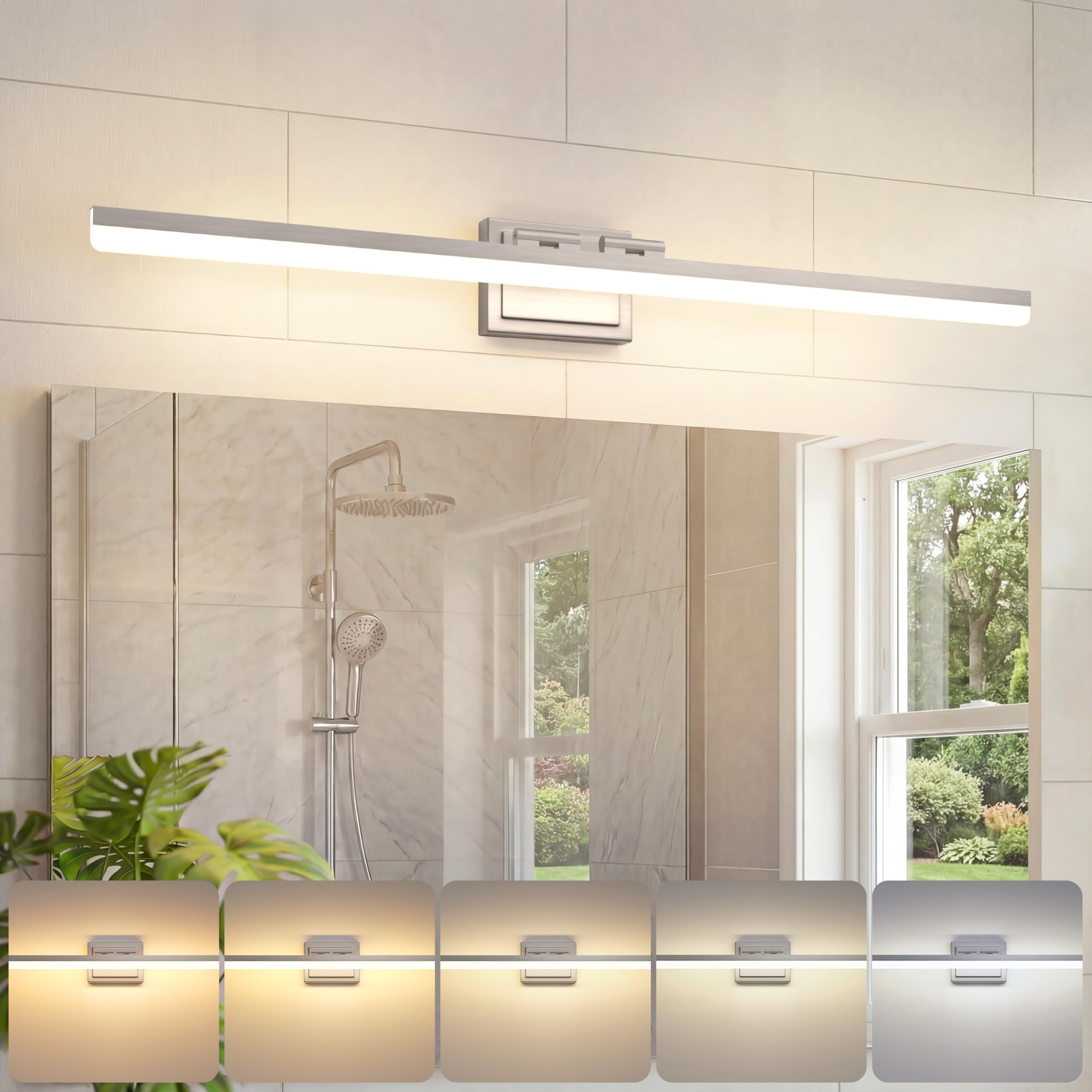 VOLISUN Modern Bathroom Vanity Light 39.4 inch, Rotatable, 34W Dimmable 5CCT Led Bathroom Light Fixture Over Mirror, Brushed Nickel Bar Vanity Light for Bathrooms Mirror Restroom-ETL Certificated