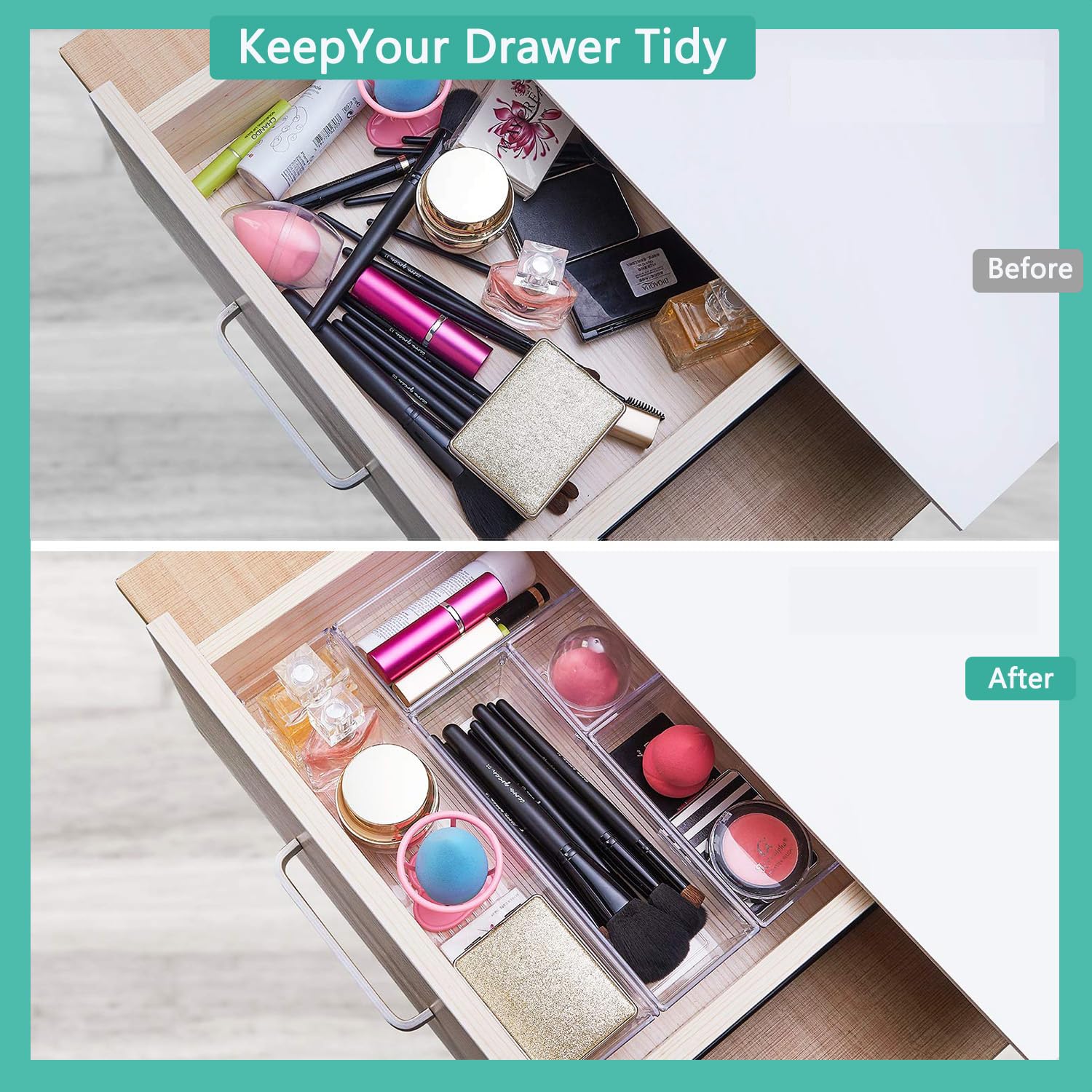 6 Pack Clear Drawer Organizer, Acrylic Drawer Storage Trays, Storage Bins for Makeup, Cosmetics, Jewelries, Utensils, Gadgets, Office