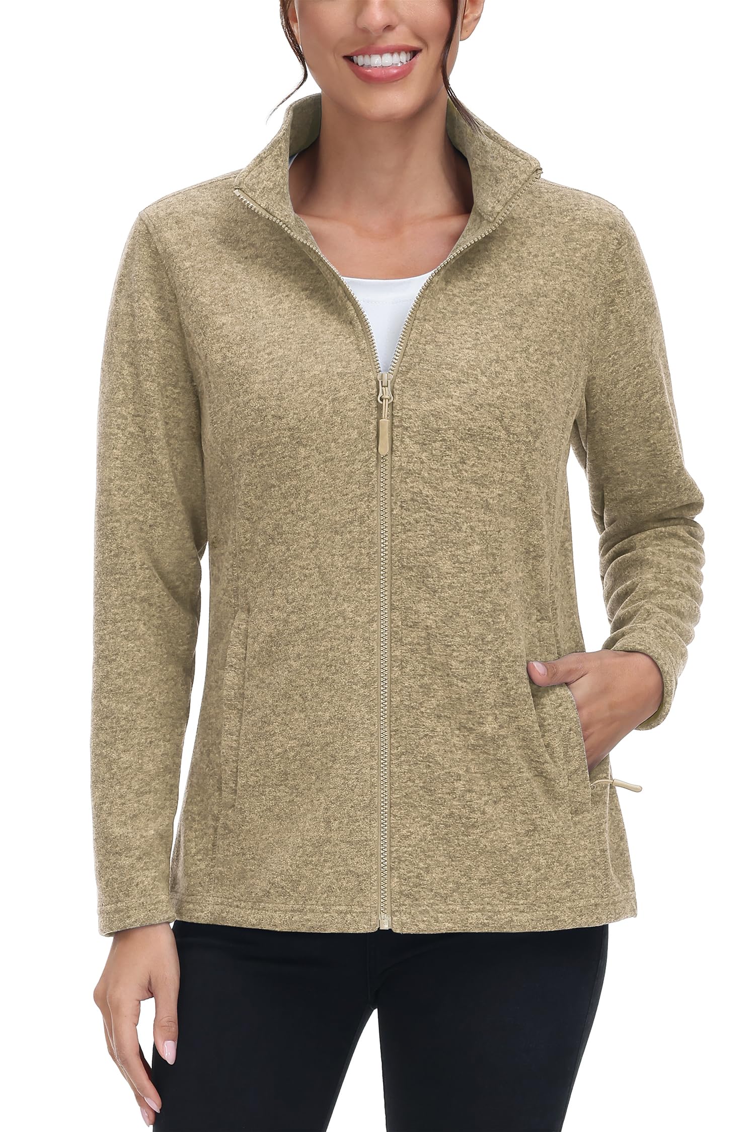 TACVASEN Women's Full Zip Fleece Jacket Lightweight Jacket Womens Winter Warm Coats with 2 Zipper Pockets