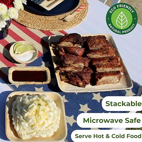 Miniatura 3 de Paquete de 50 platos de hoja de palma Dtocs  ecológicos, compostables, naturales, sin BPA, orgánicos desechables para boda, camping, cena de