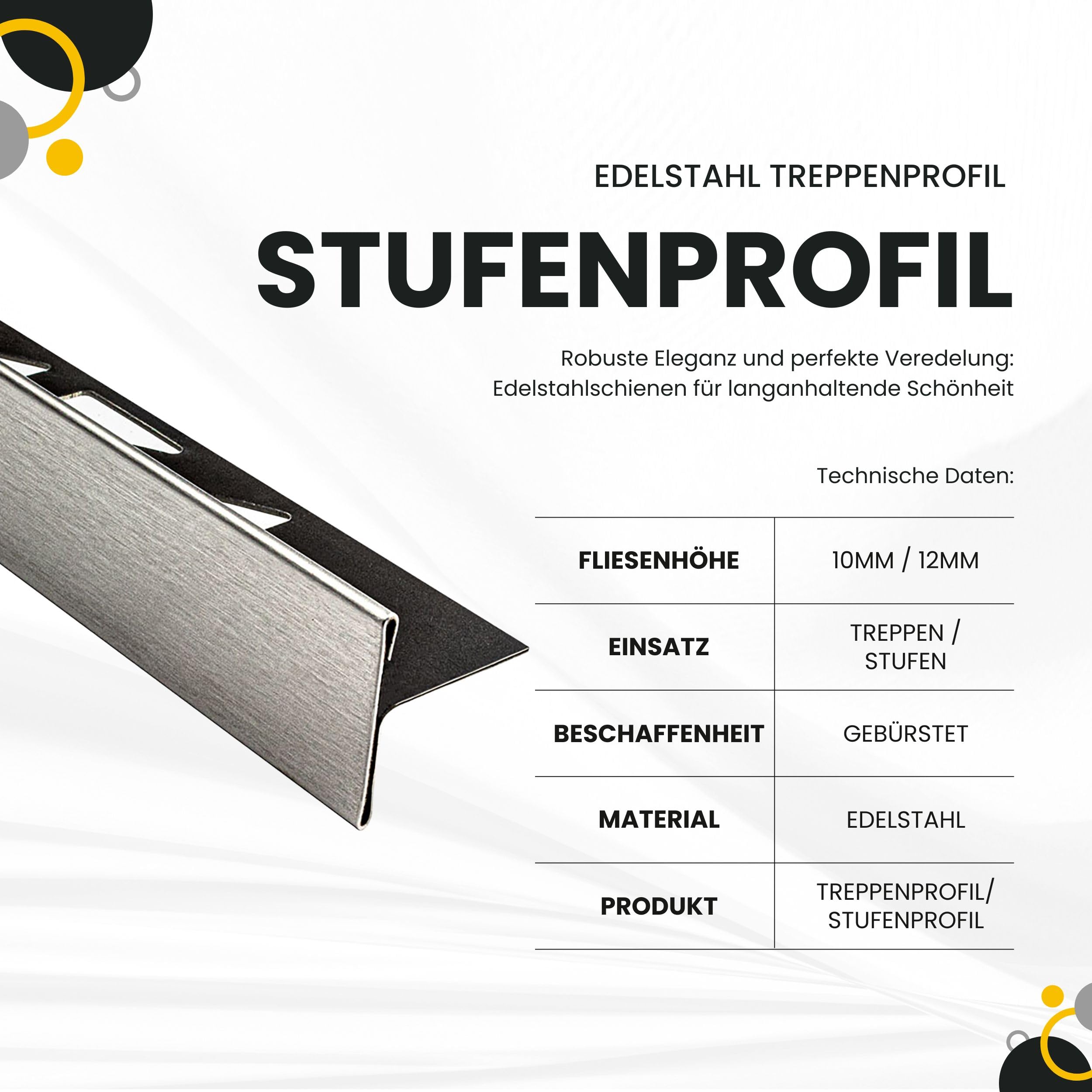 T-Profil Stufenprofil Treppenprofil Edelstahl V2A L250cm 10mm Profil gebürstet